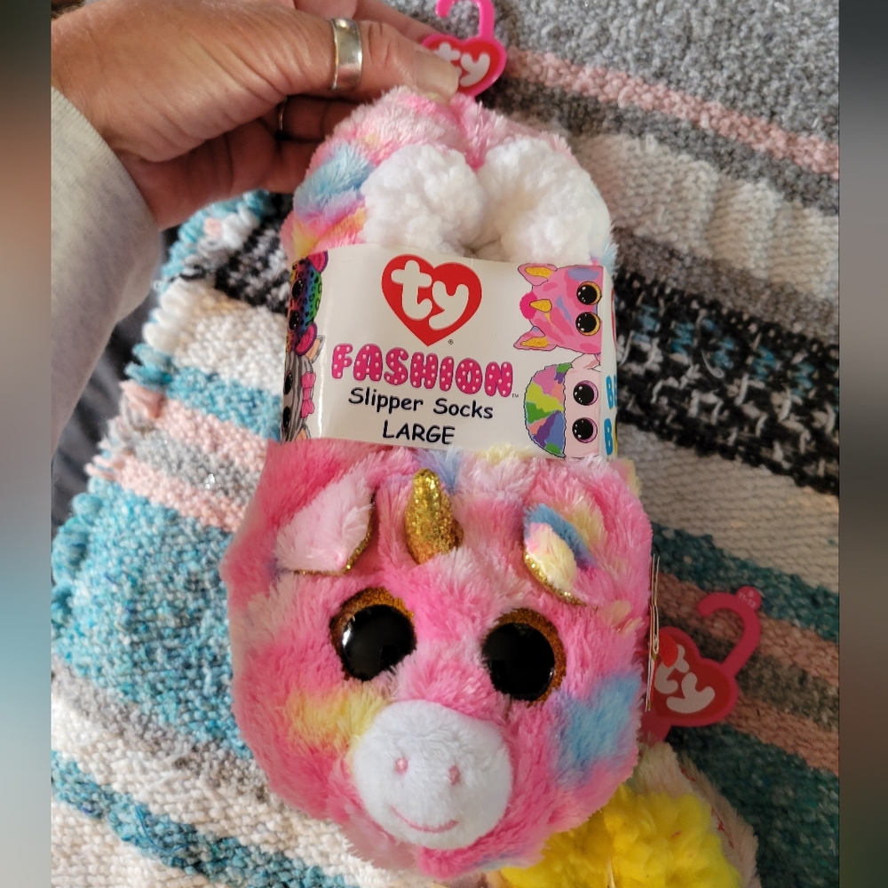TY fashion size large slipper socks unicorn Fantasia-pink